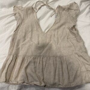 Abercrombie & Fitch Light Beige Linen-Blend Peplum Top